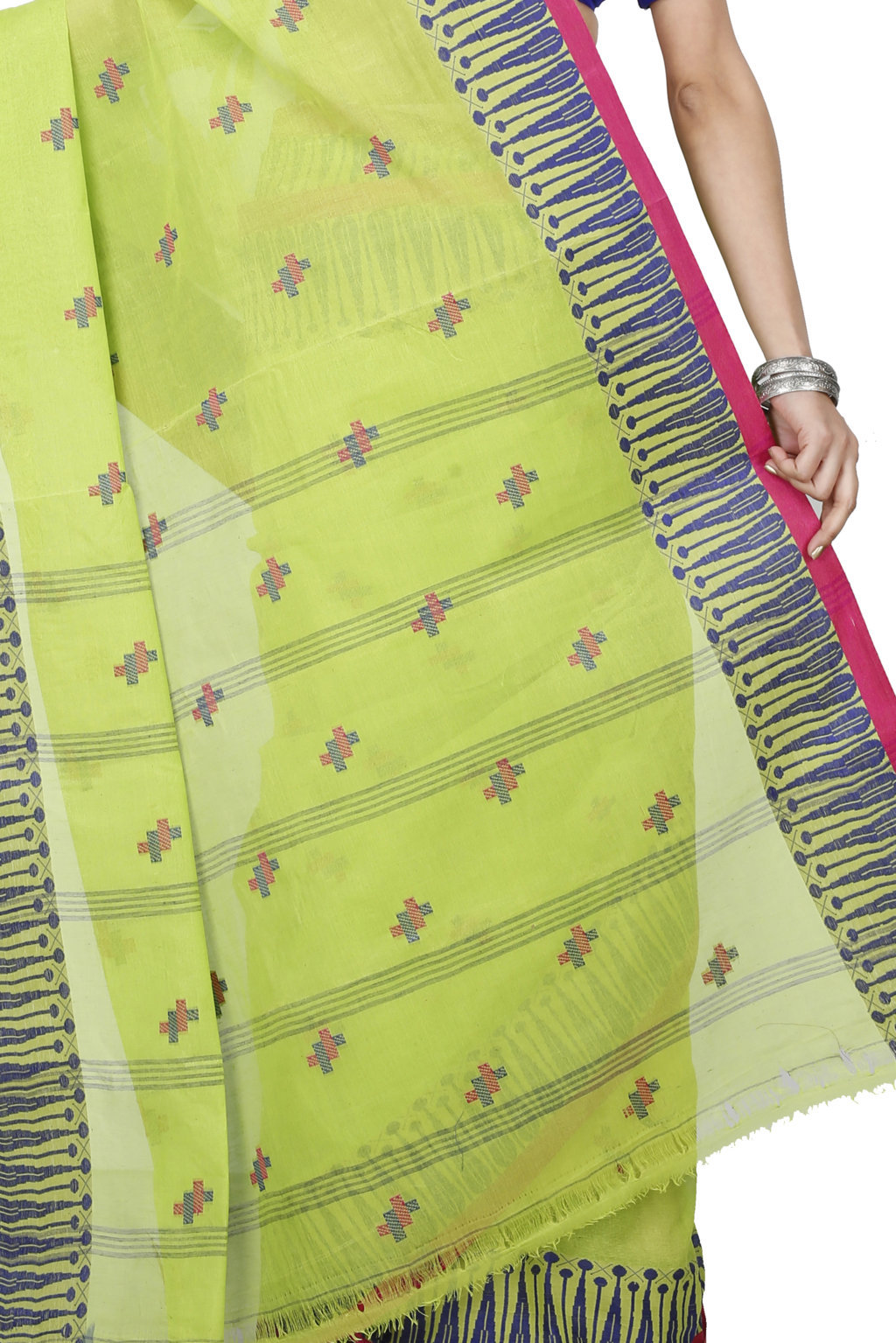 Olive Green Pure Cotton Simar Tant Saree (1037)